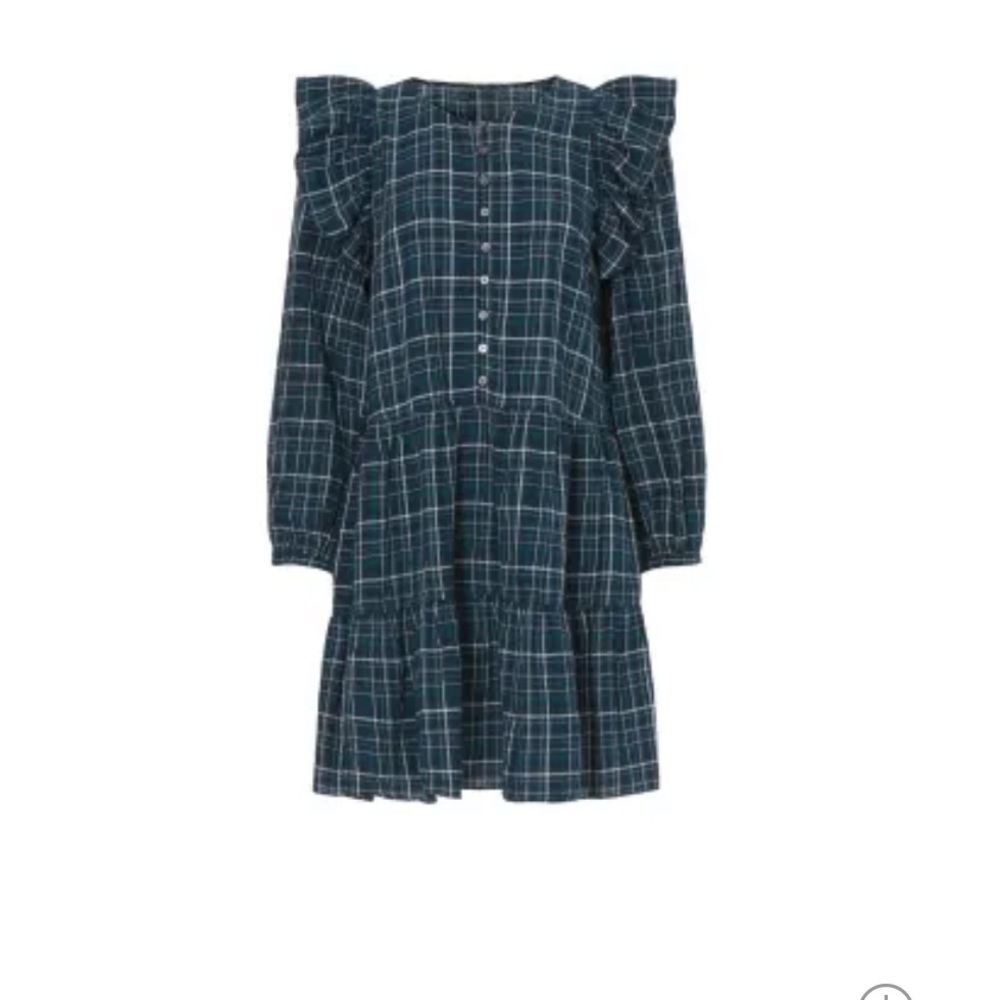 Madewell Teal & White Plaid Ruffle-Sleeve Mini Dress